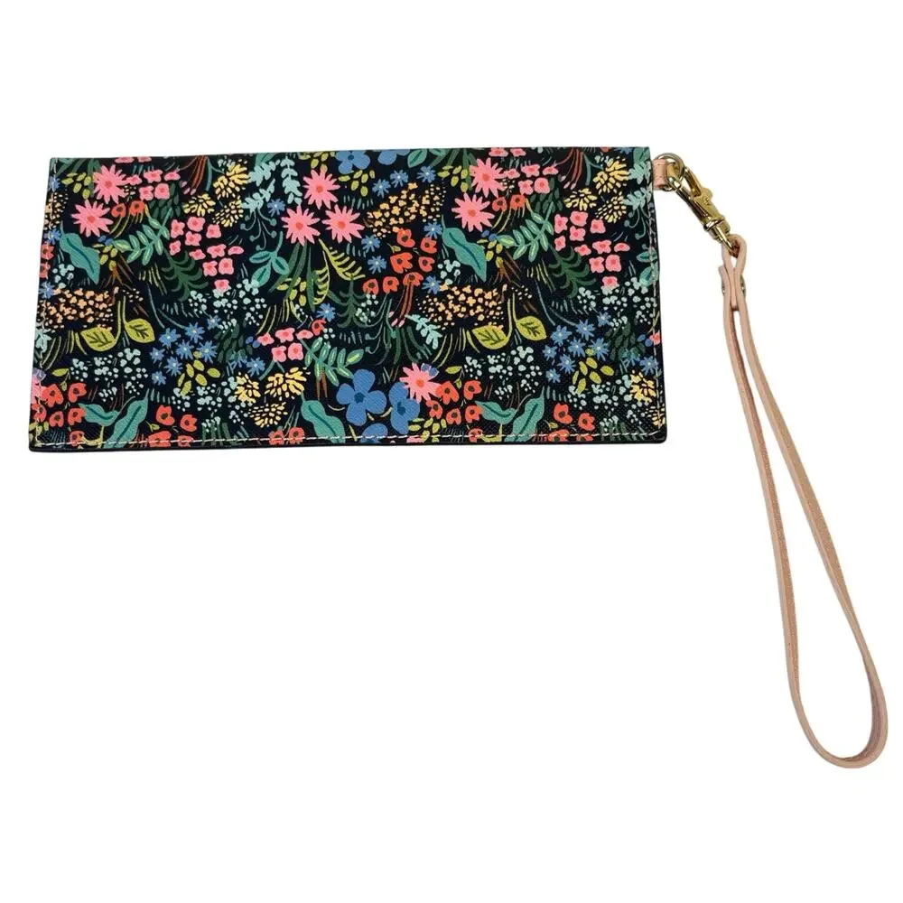Rifle Paper Company for Anthropologie Wristlet Wallet Navy Blue Floral